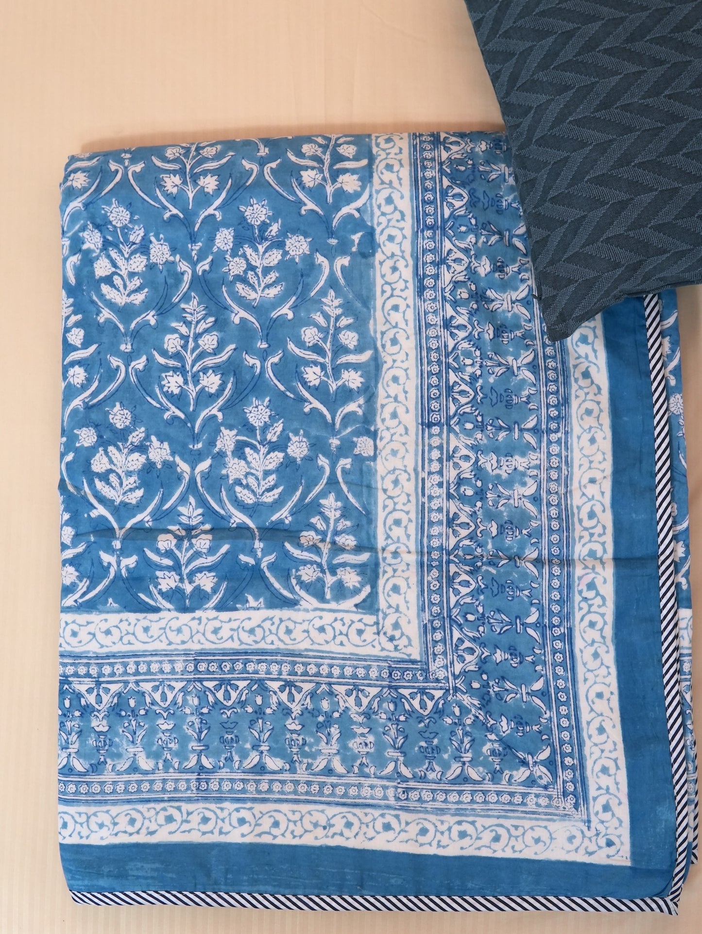 Sky bloom handblock printed pure mulmul dohar
