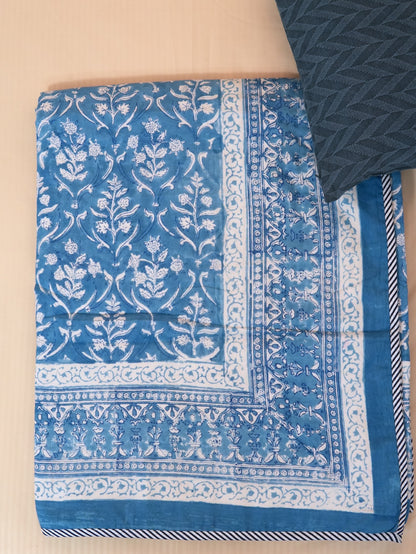 Sky bloom handblock printed pure mulmul dohar