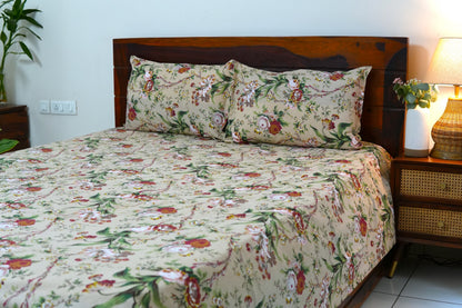 Tropical botanical gardens in overall print (Anokhi Print) - Pure cotton King / Queen size double bedsheet