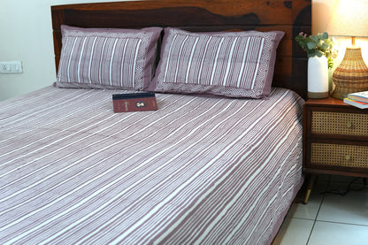 Warm purple stripes - Pure cotton King / Queen size double bedsheet