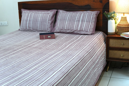 Warm purple stripes - Pure cotton King / Queen size double bedsheet