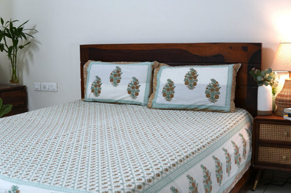 Buti in jaal design - Pure cotton King / Queen size double bedsheet