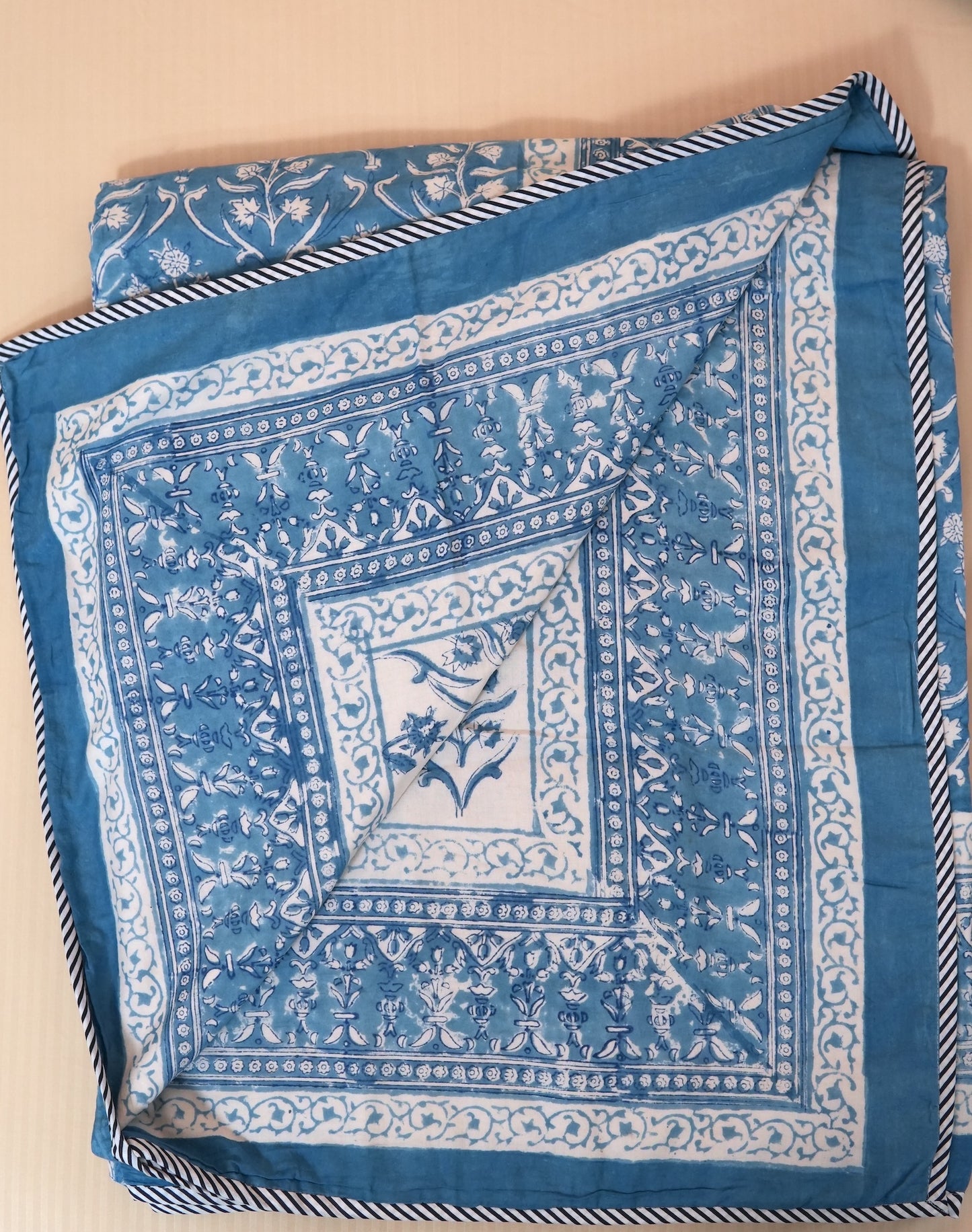 Sky bloom handblock printed pure mulmul dohar