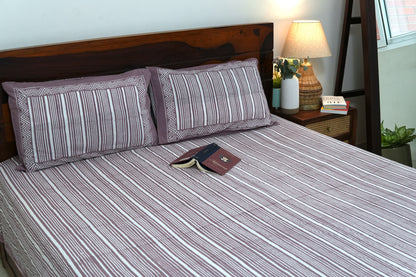 Warm purple stripes - Pure cotton King / Queen size double bedsheet