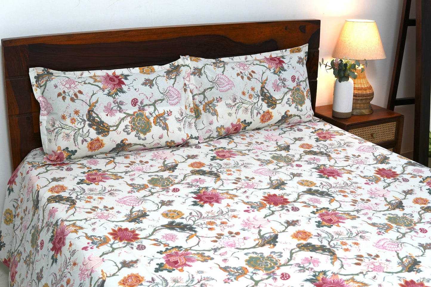 Colourful garden on cream base (Anokhi Print) - Pure cotton King / Queen size double bedsheet