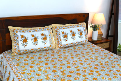 Mustard florals - Pure cotton King / Queen size double bedsheet
