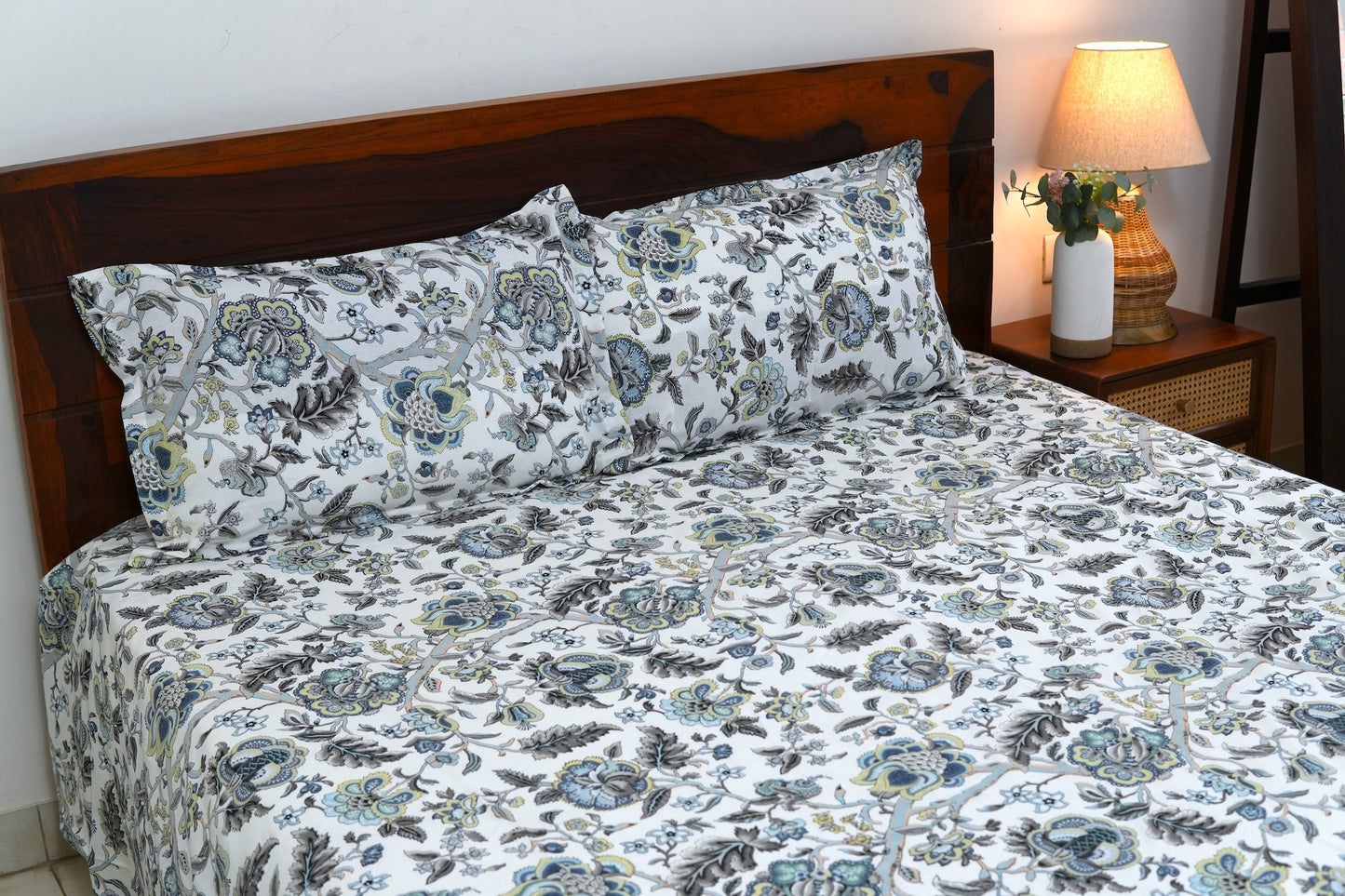 Blue blooms in overall print (Anokhi Print) - Pure cotton King / Queen size double bedsheet