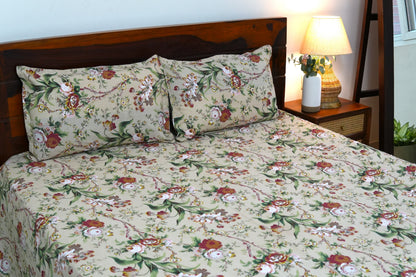 Tropical botanical gardens in overall print (Anokhi Print) - Pure cotton King / Queen size double bedsheet