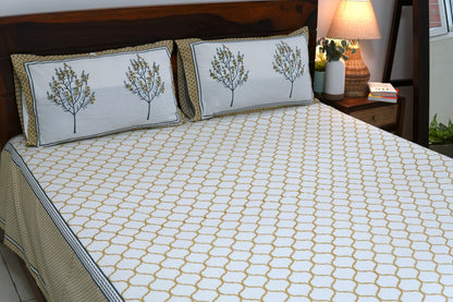 Beige jharokha - Pure cotton King / Queen size double bedsheet