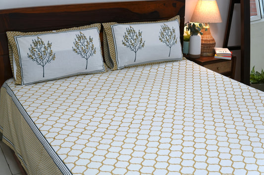 Beige jharokha - Pure cotton King / Queen size double bedsheet