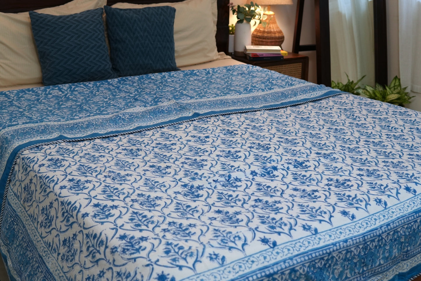 Sky bloom handblock printed pure mulmul dohar