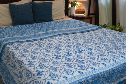 Sky bloom handblock printed pure mulmul dohar
