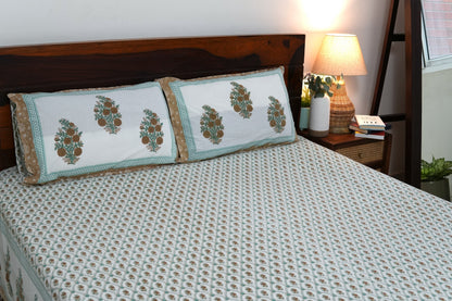 Buti in jaal design - Pure cotton King / Queen size double bedsheet