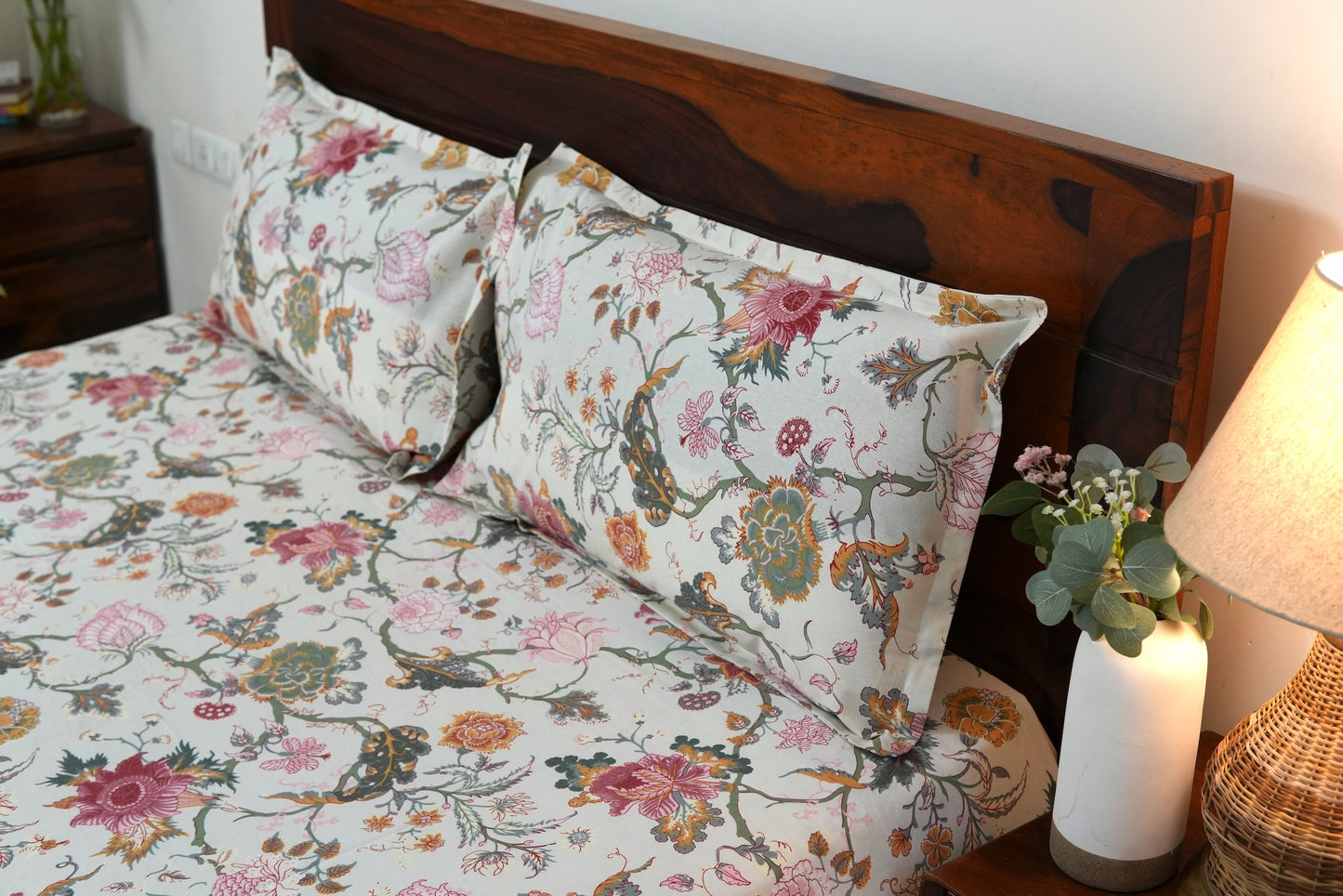 Colourful garden on cream base (Anokhi Print) - Pure cotton King / Queen size double bedsheet