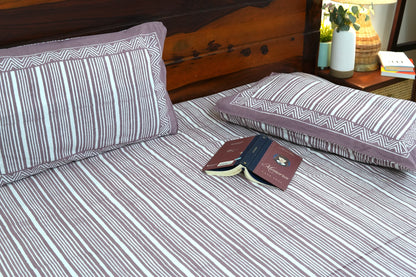 Warm purple stripes - Pure cotton King / Queen size double bedsheet