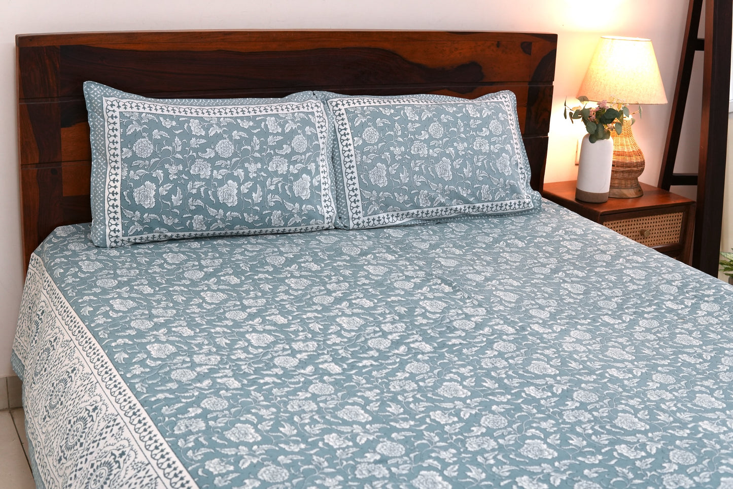 Grey florals - Pure cotton King / Queen size double bedsheet