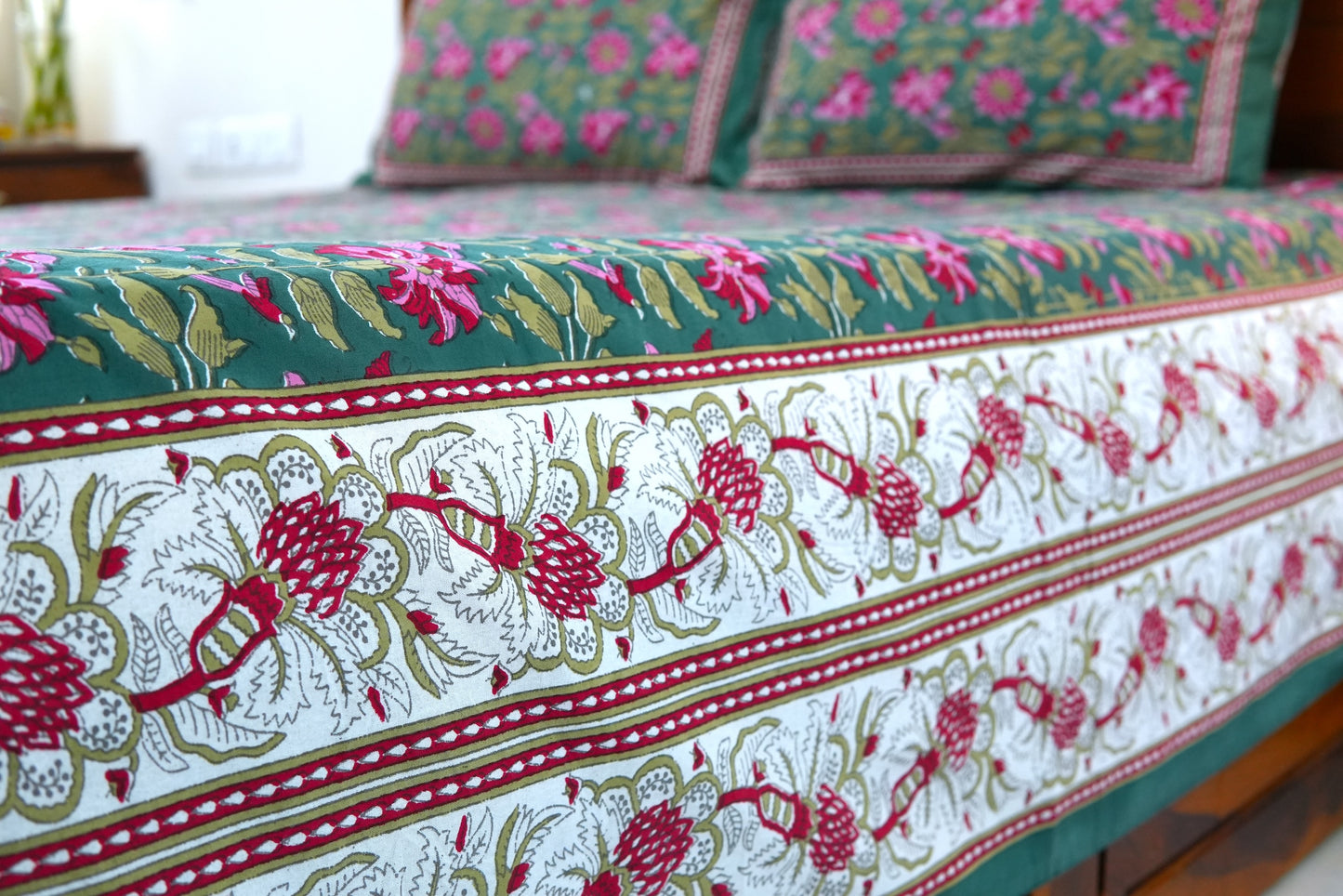 Dense forest with floral border - Pure cotton King / Queen size double bedsheet