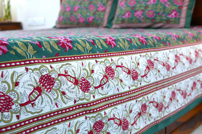 Dense forest with floral border - Pure cotton King / Queen size double bedsheet