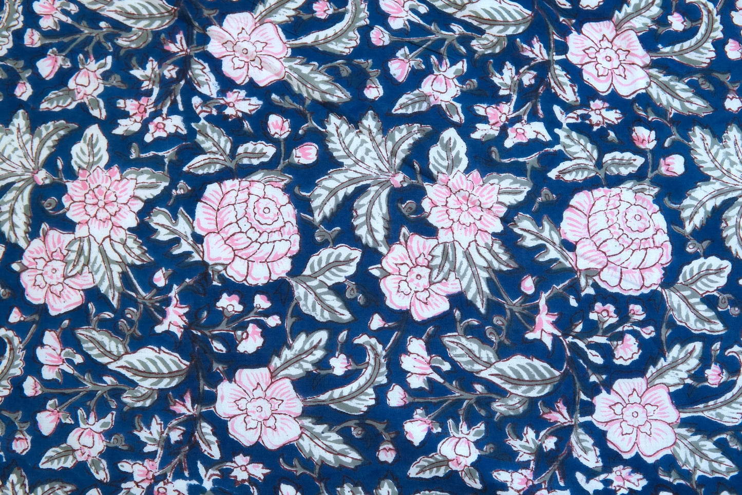 Pink on blue bloom handblock printed pure mulmul dohar