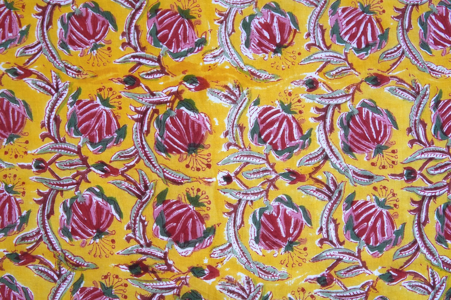 Pink bloom on yellow handblock printed pure mulmul dohar