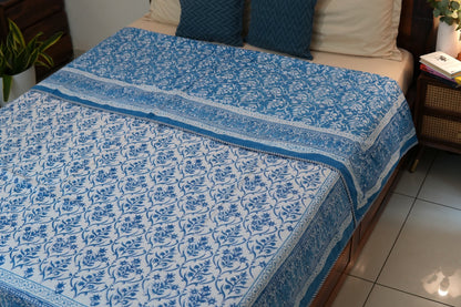 Sky bloom handblock printed pure mulmul dohar