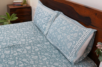 Grey florals - Pure cotton King / Queen size double bedsheet