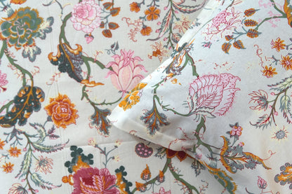 Colourful garden on cream base (Anokhi Print) - Pure cotton King / Queen size double bedsheet