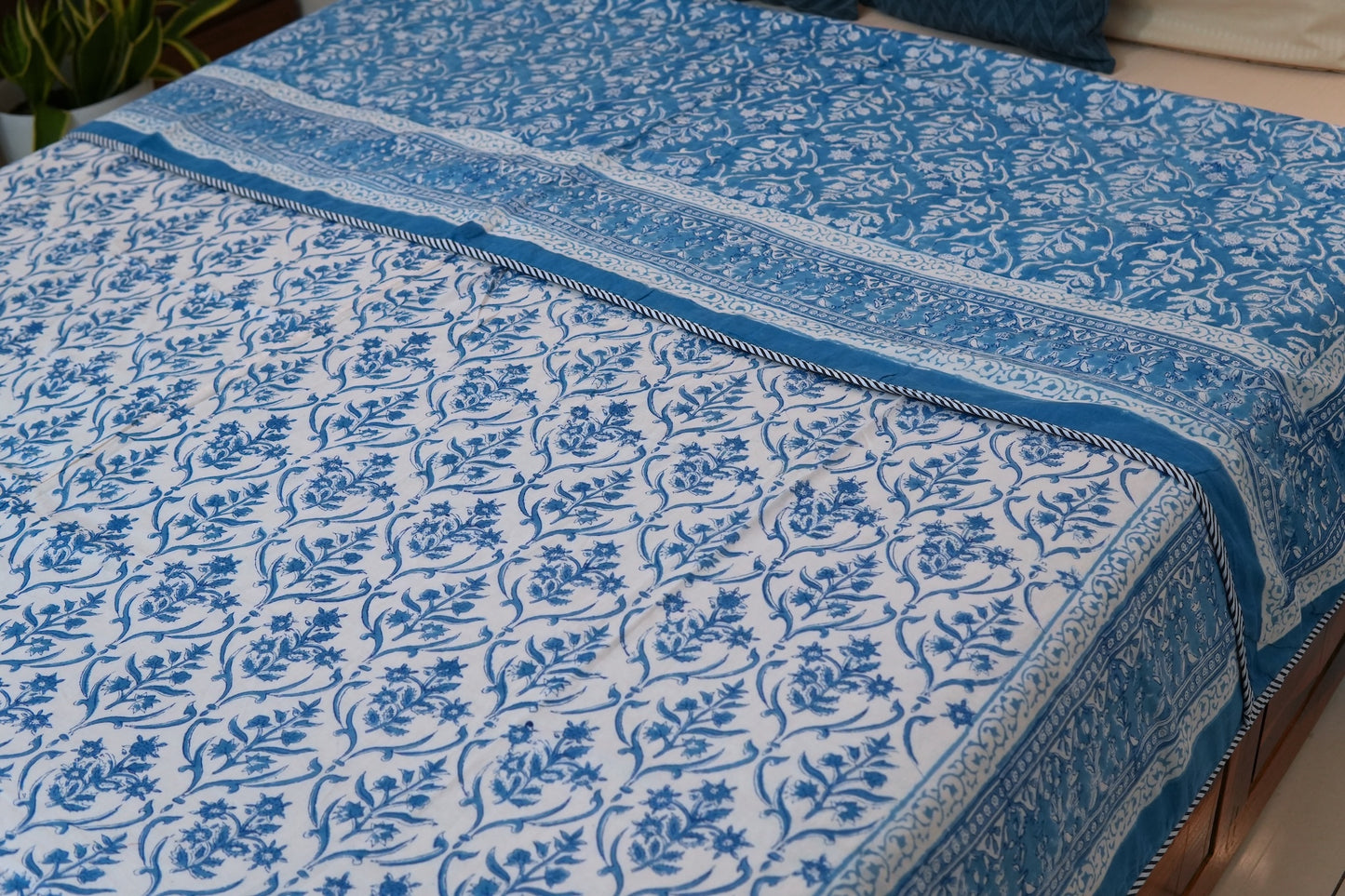 Sky bloom handblock printed pure mulmul dohar