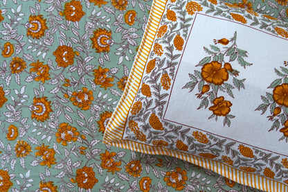 Mustard florals - Pure cotton King / Queen size double bedsheet
