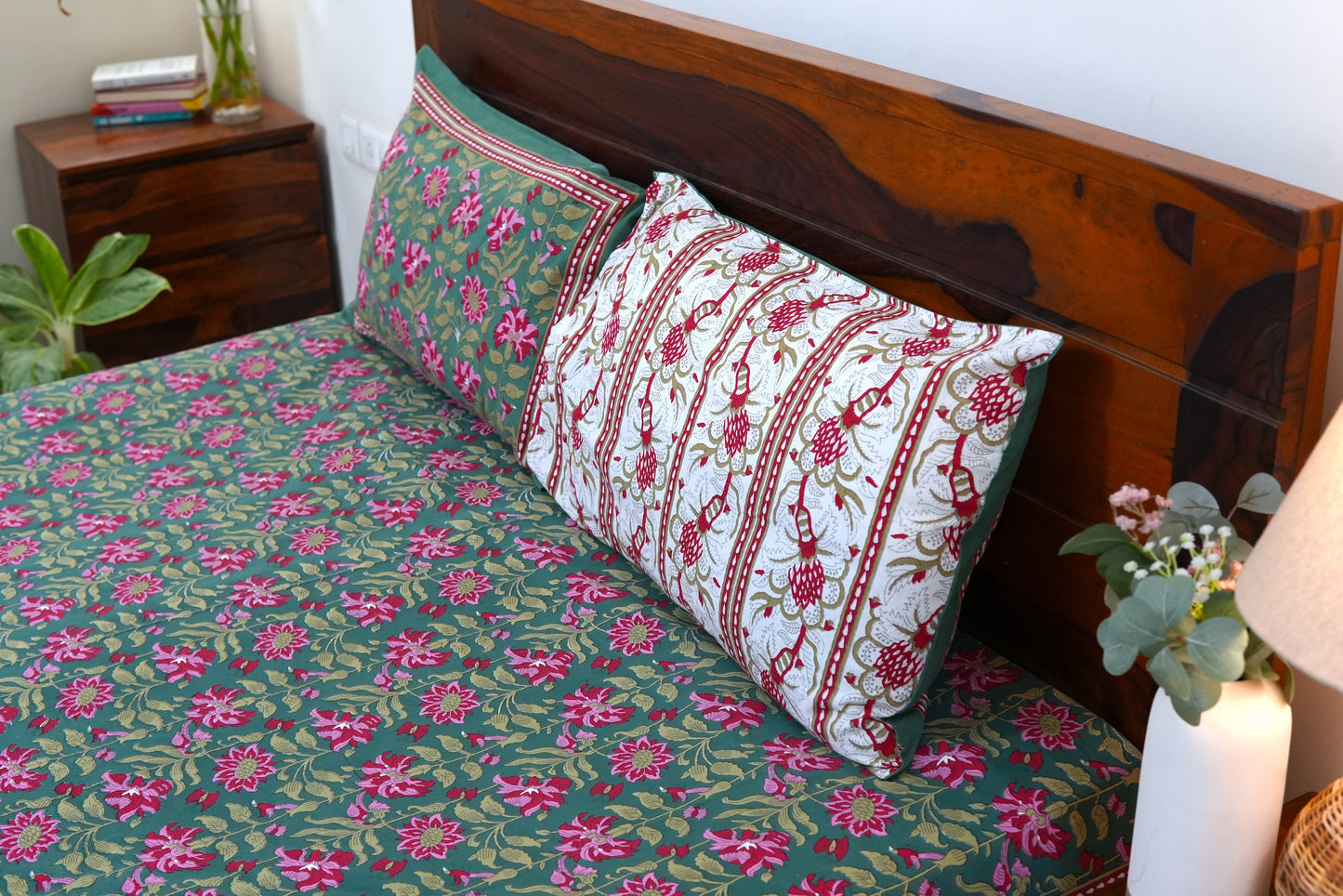 Dense forest with floral border - Pure cotton King / Queen size double bedsheet
