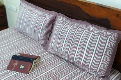 Warm purple stripes - Pure cotton King / Queen size double bedsheet