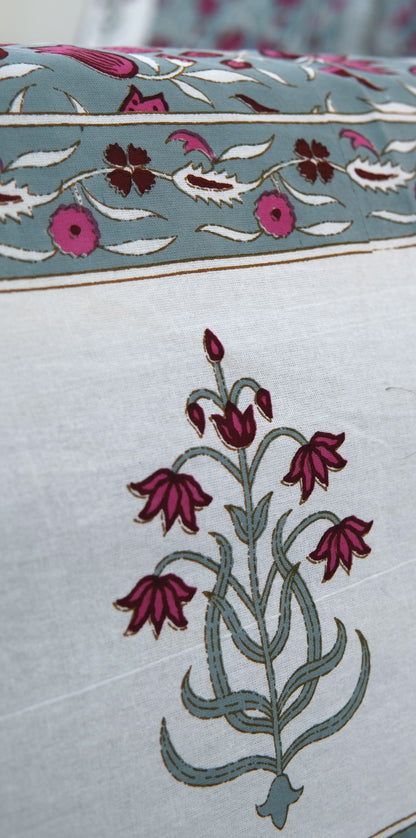 Lotuses on grey - Pure cotton King / Queen size double bedsheet