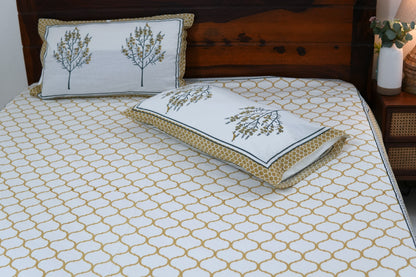 Beige jharokha - Pure cotton King / Queen size double bedsheet