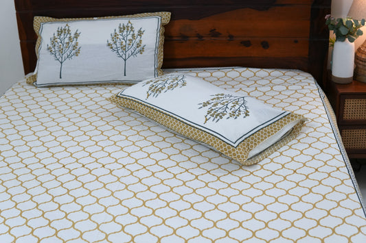 Beige jharokha - Pure cotton King / Queen size double bedsheet