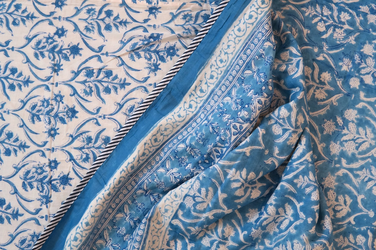 Sky bloom handblock printed pure mulmul dohar