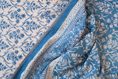 Sky bloom handblock printed pure mulmul dohar