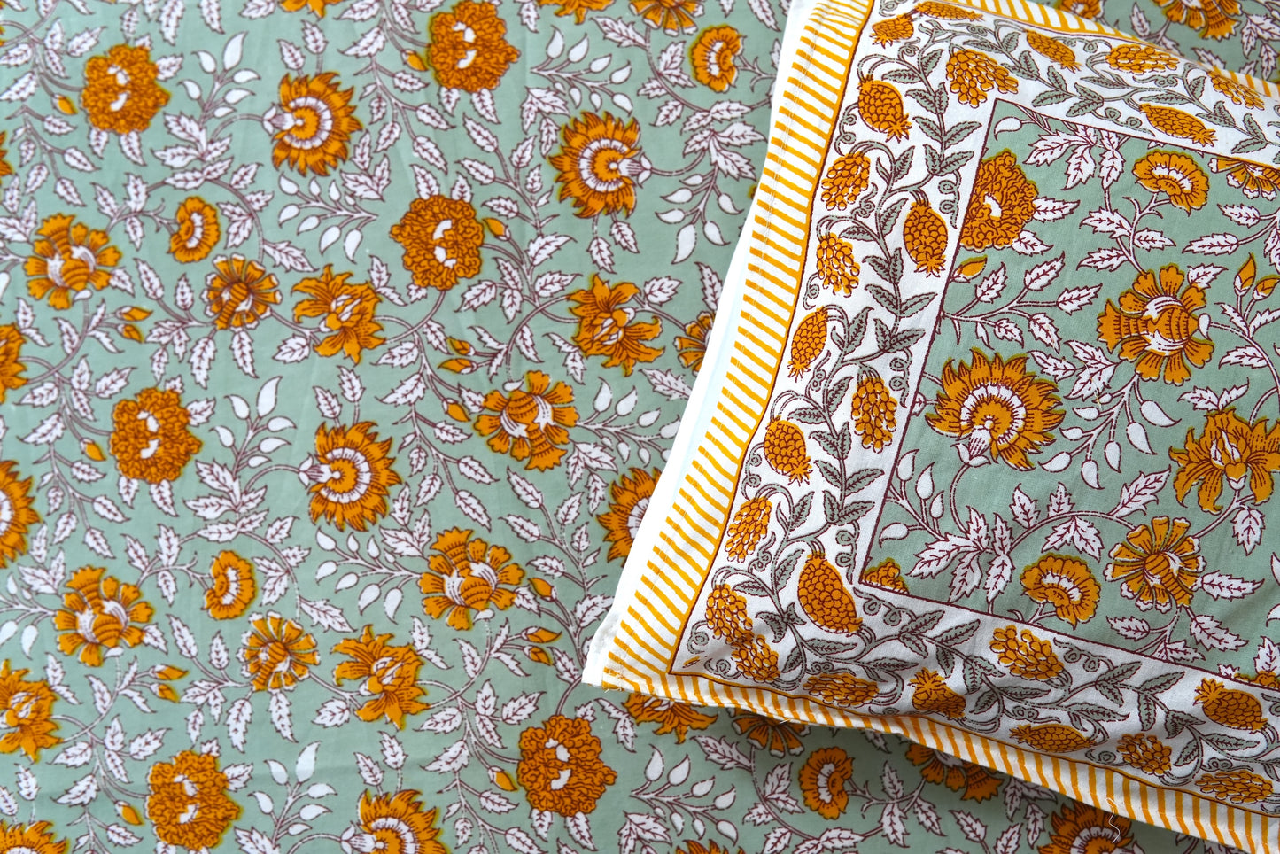 Mustard florals - Pure cotton King / Queen size double bedsheet