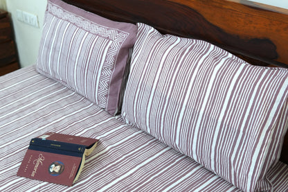 Warm purple stripes - Pure cotton King / Queen size double bedsheet