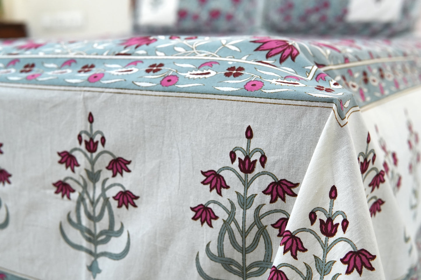 Lotuses on grey - Pure cotton King / Queen size double bedsheet