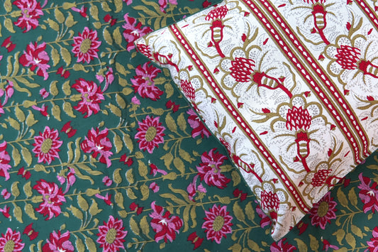Dense forest with floral border - Pure cotton King / Queen size double bedsheet