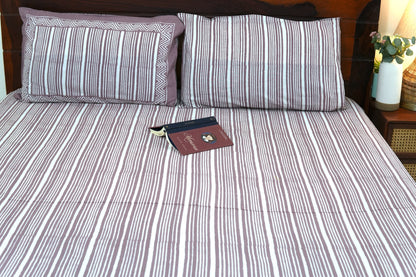 Warm purple stripes - Pure cotton King / Queen size double bedsheet