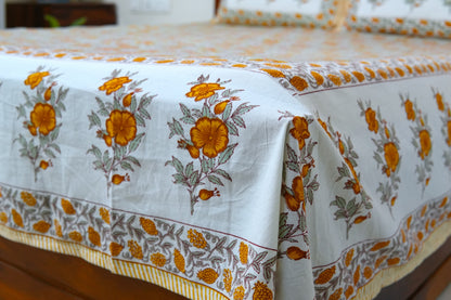 Mustard florals - Pure cotton King / Queen size double bedsheet
