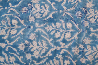 Sky bloom handblock printed pure mulmul dohar