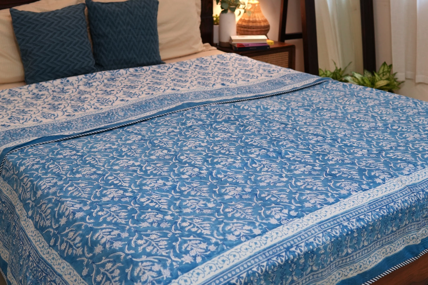 Sky bloom handblock printed pure mulmul dohar