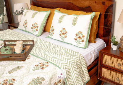 Brown daisy jaal - Quilted reversible bedcover in pure mulmul cotton