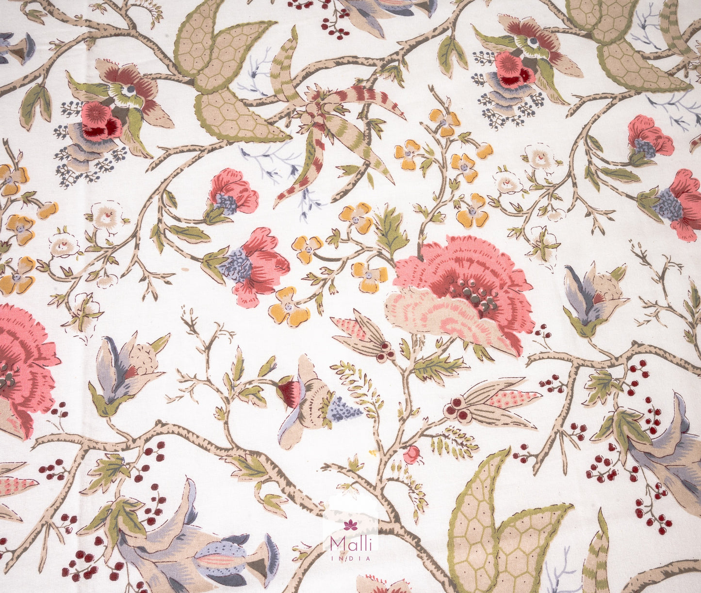 Pink florals on cream base - Pure cotton double bedsheet