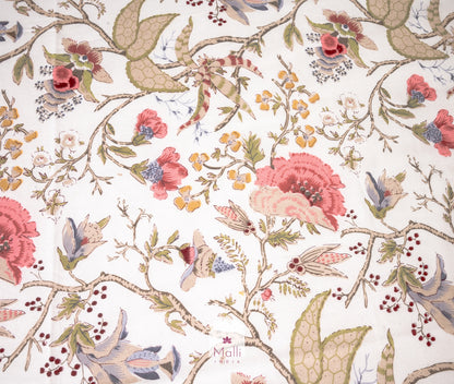 Pink florals on cream base - Pure cotton double bedsheet