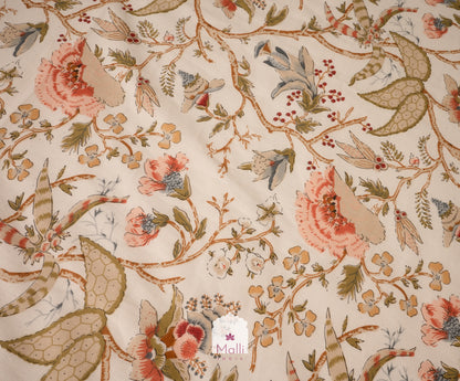 Rust orange florals on cream base - Pure cotton double bedsheet