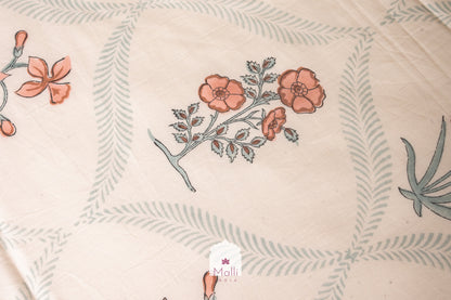 Brown madhumalti flowers with jaal - Pure cotton double bedsheet handblock printed