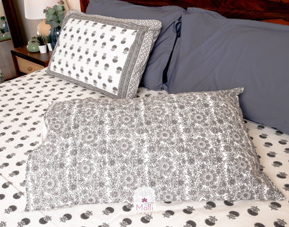 Grey marigold buti - Pure cotton double bedsheet handblock printed